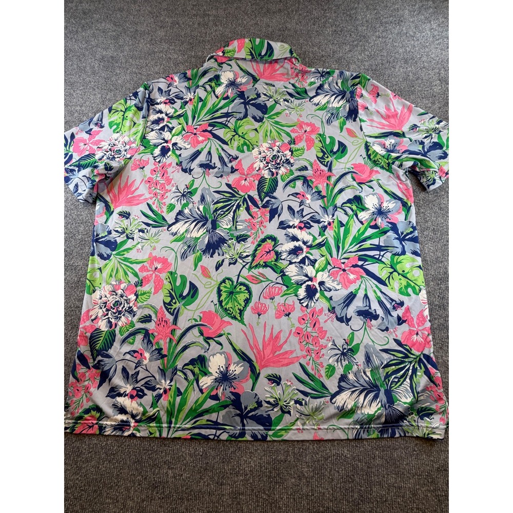 Polo Ralph Lauren Performance Mens XXL Tropical Floral Golf Polo Shirt Grey Pink - Picture 5 of 5